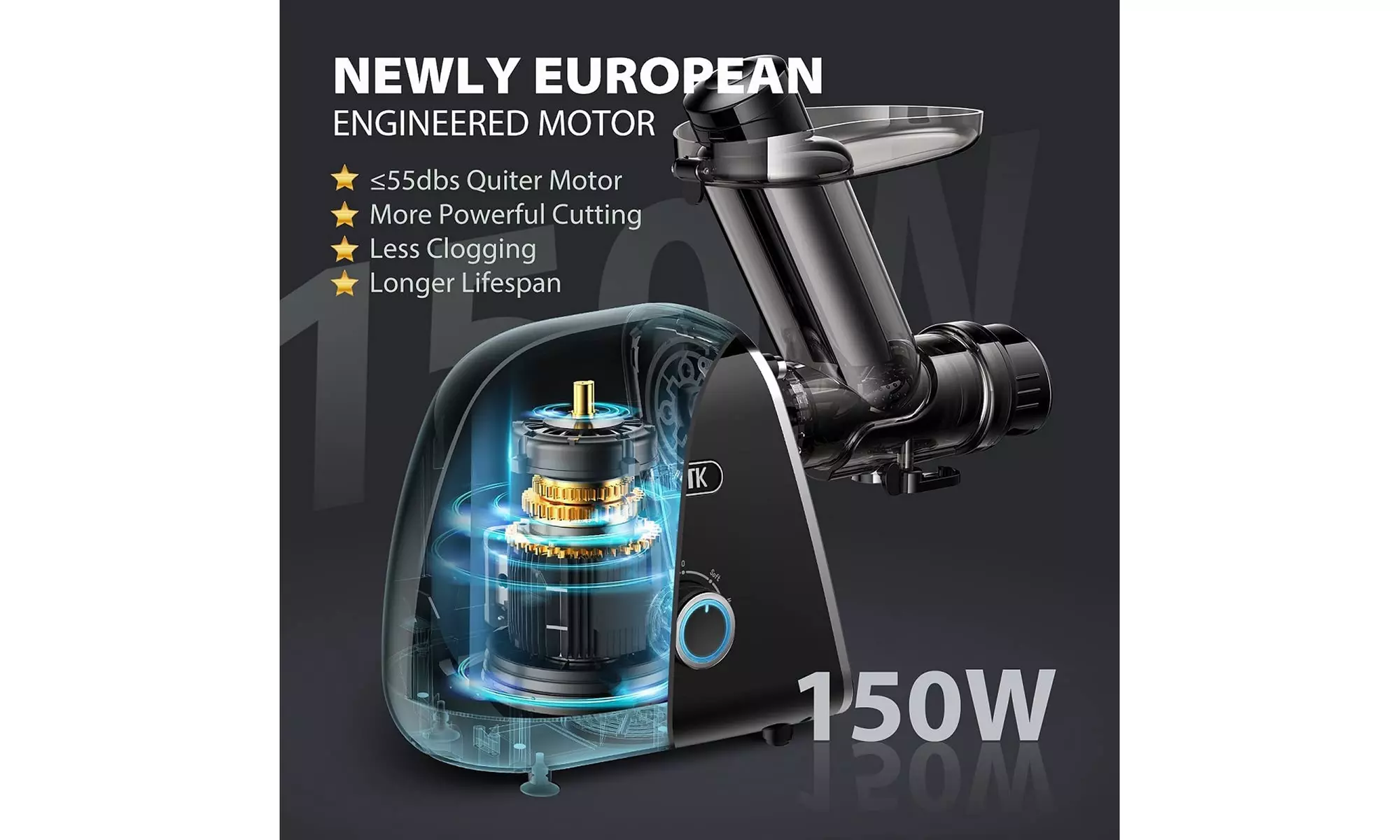 TKTK Slow Masticating Juicer Extractor with 2 Speed Modes - New