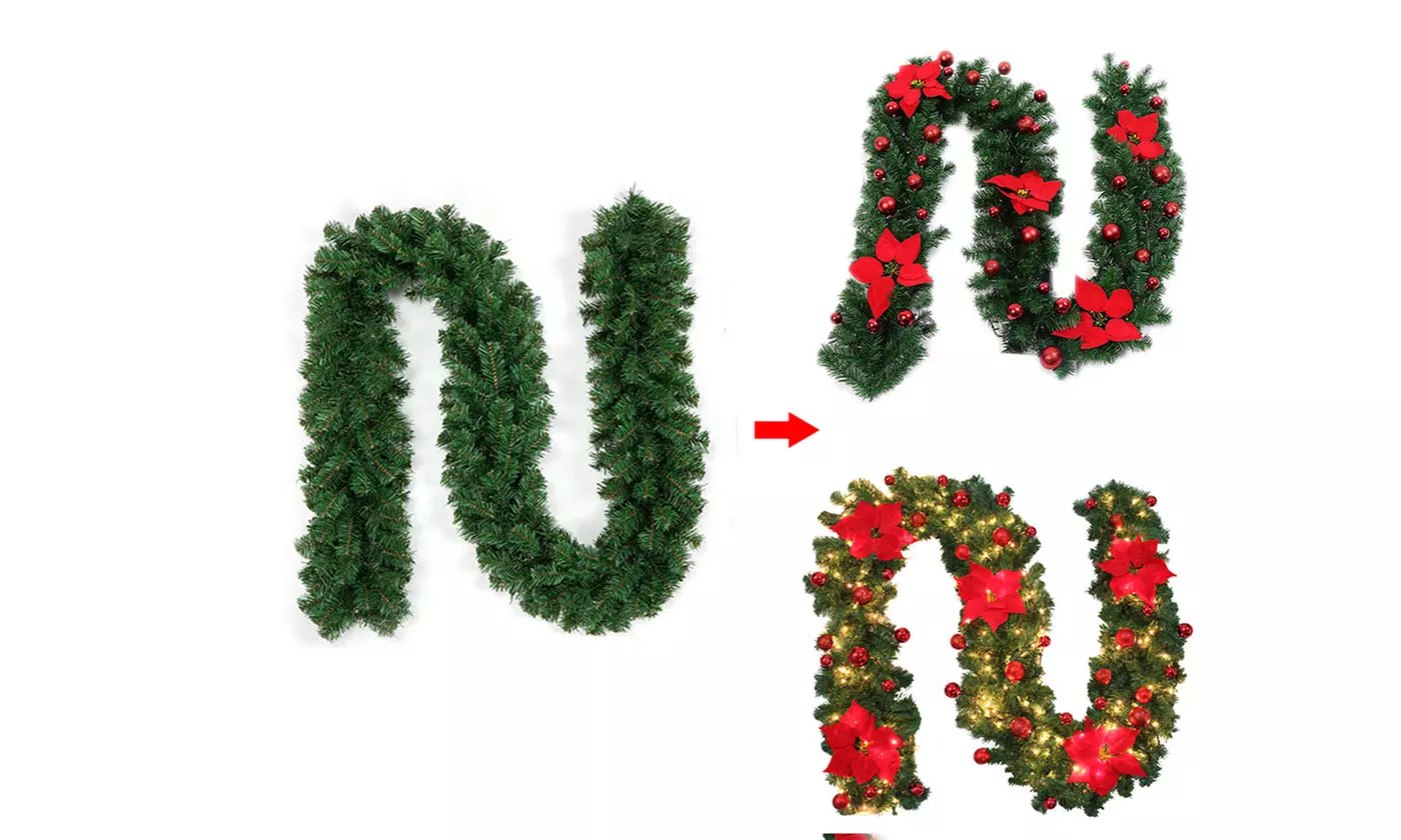 9ft Christmas Green Pine Tree Rattan Garland Wreath Door Wall Xmas Ornament
