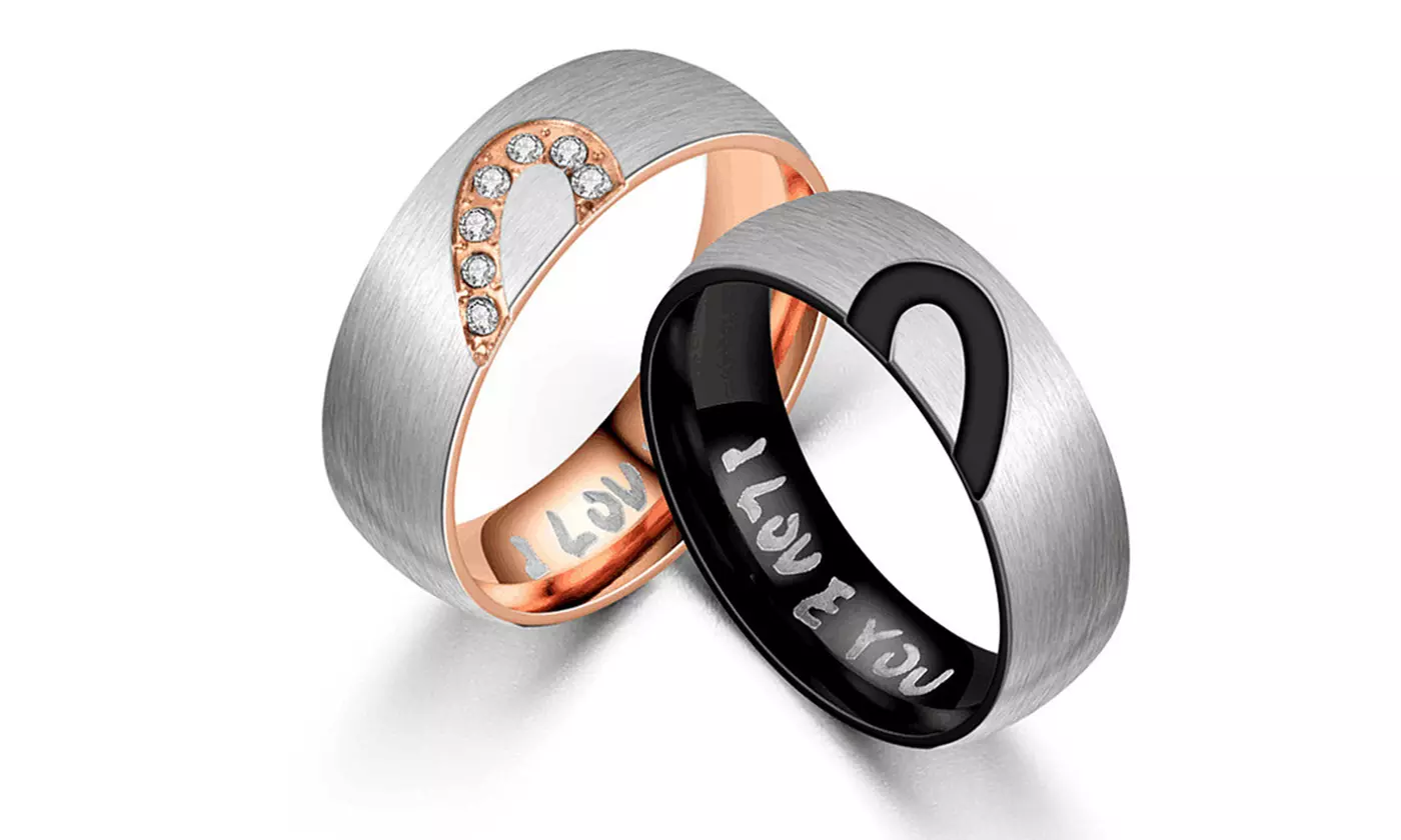 Couples Rings Set for Him and Her Half Heart Rings Stainless Steel 6mm A Pair