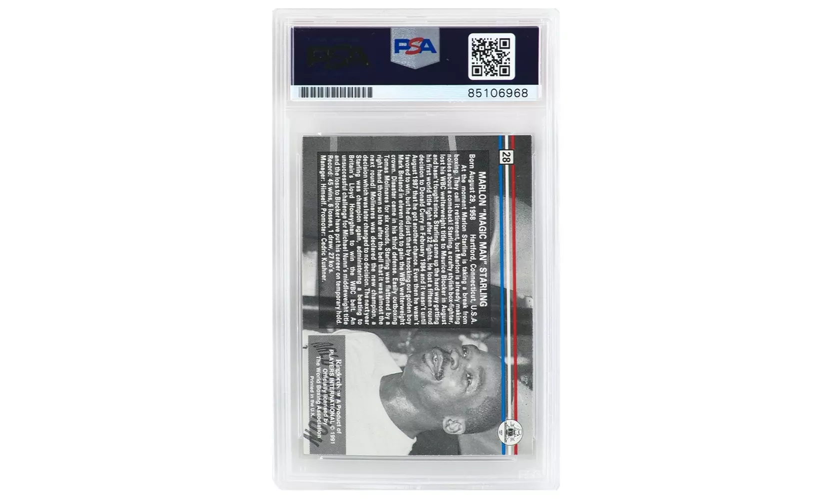 Marlon Starling Signed 1991 Ringlords Boxing Trading Card #28 - (PSA)