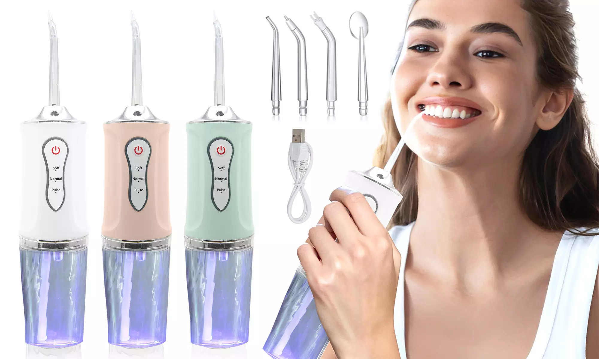 Cordless Water Flosser 3 Modes IPX7 UV light Dental Oral Irrigator Rechargeable - Primary Image