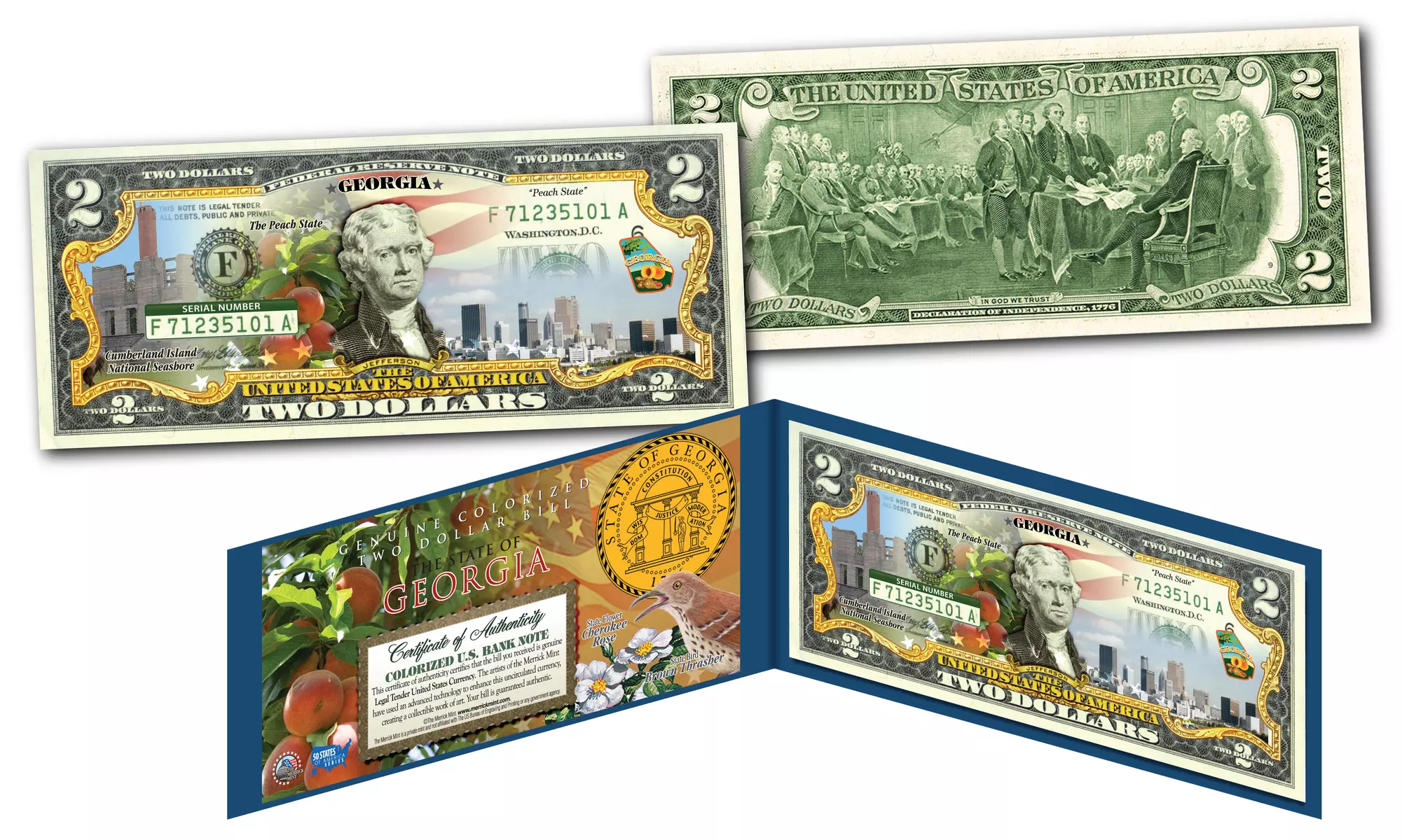 Official Genuine Legal Tender U.S. 2 Dollar Bills Honoring America's 50 States 