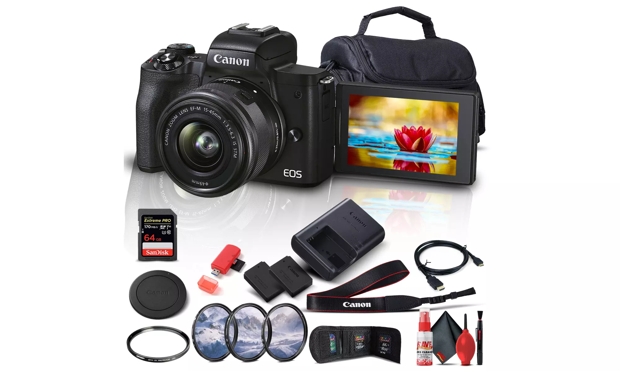 Canon EOS M50 Mark II Mirrorless Digital Camera with 15-45mm Lens Starter Bundle - Primary Image