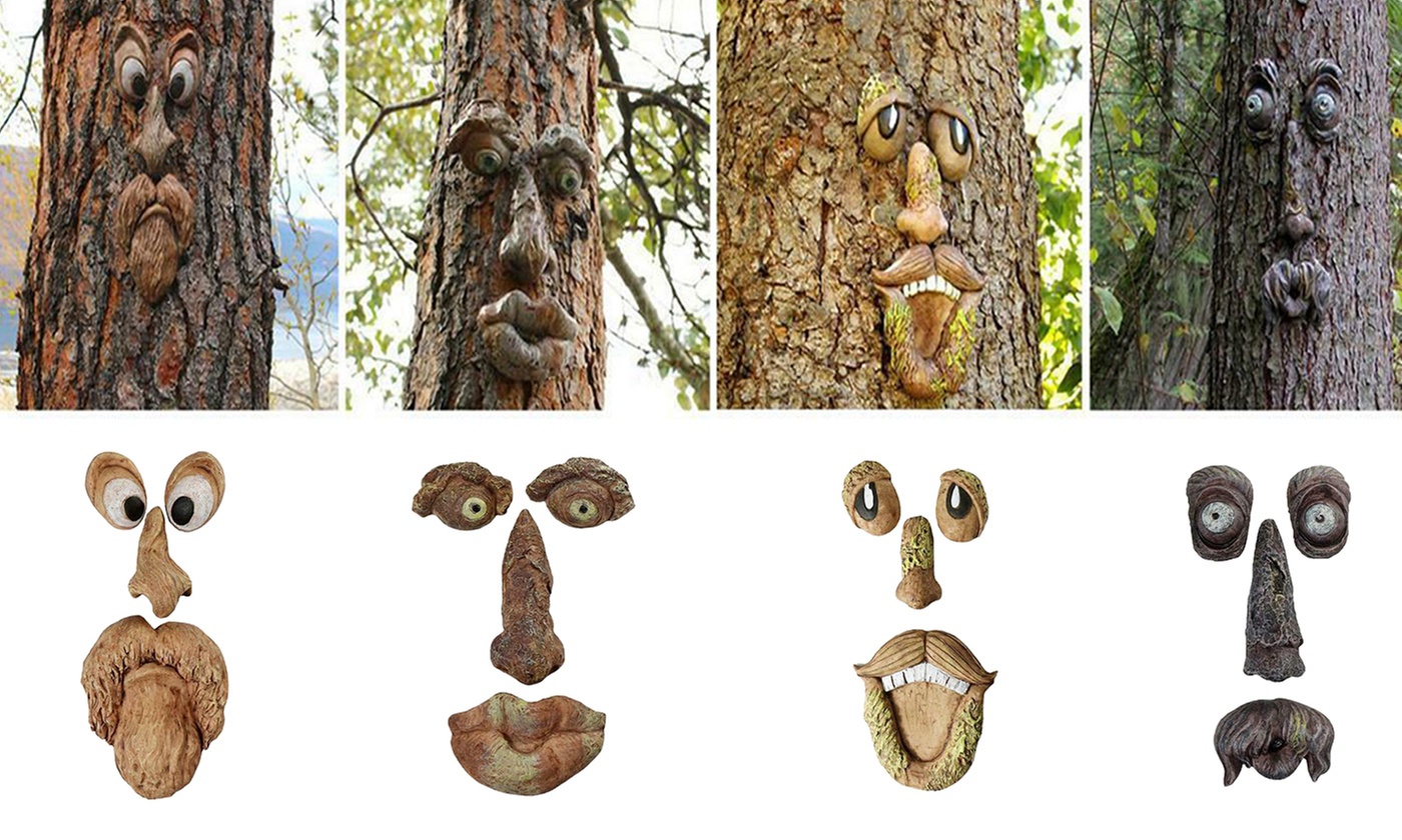 LakeForest Tree Faces Decor Funny Old Man Tree Hugger Bark Ghost Face Decoration