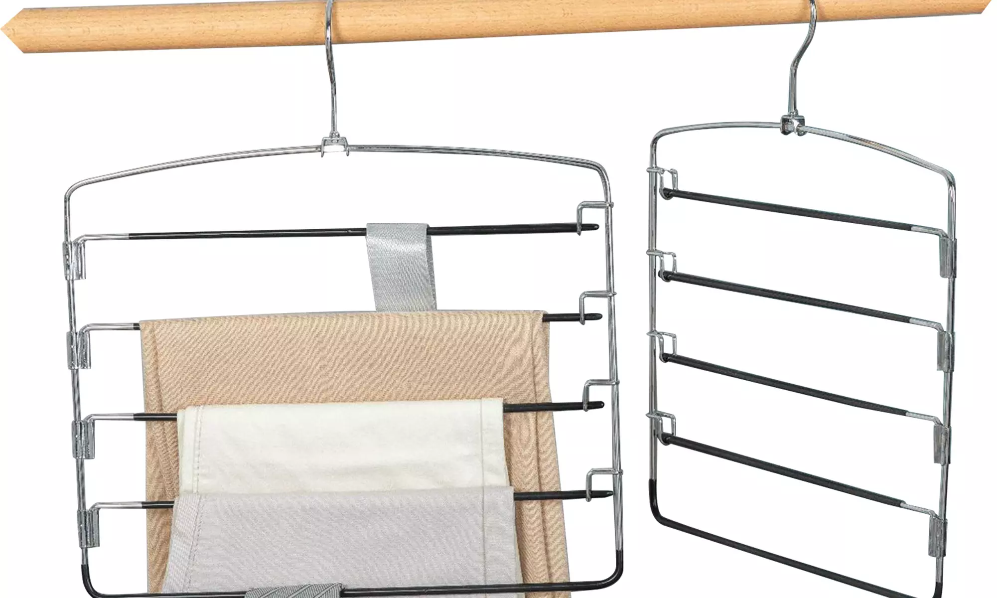 2 Pack Pants Hangers Swing Arm Trousers Hanger Space Saving Pants Rack 5 Layers - Primary Image
