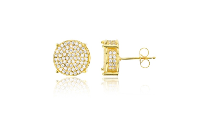 Image 3: Certified Jewelry Men's 14K Gold and Sterling Silver Square Lab Diamond Earrings