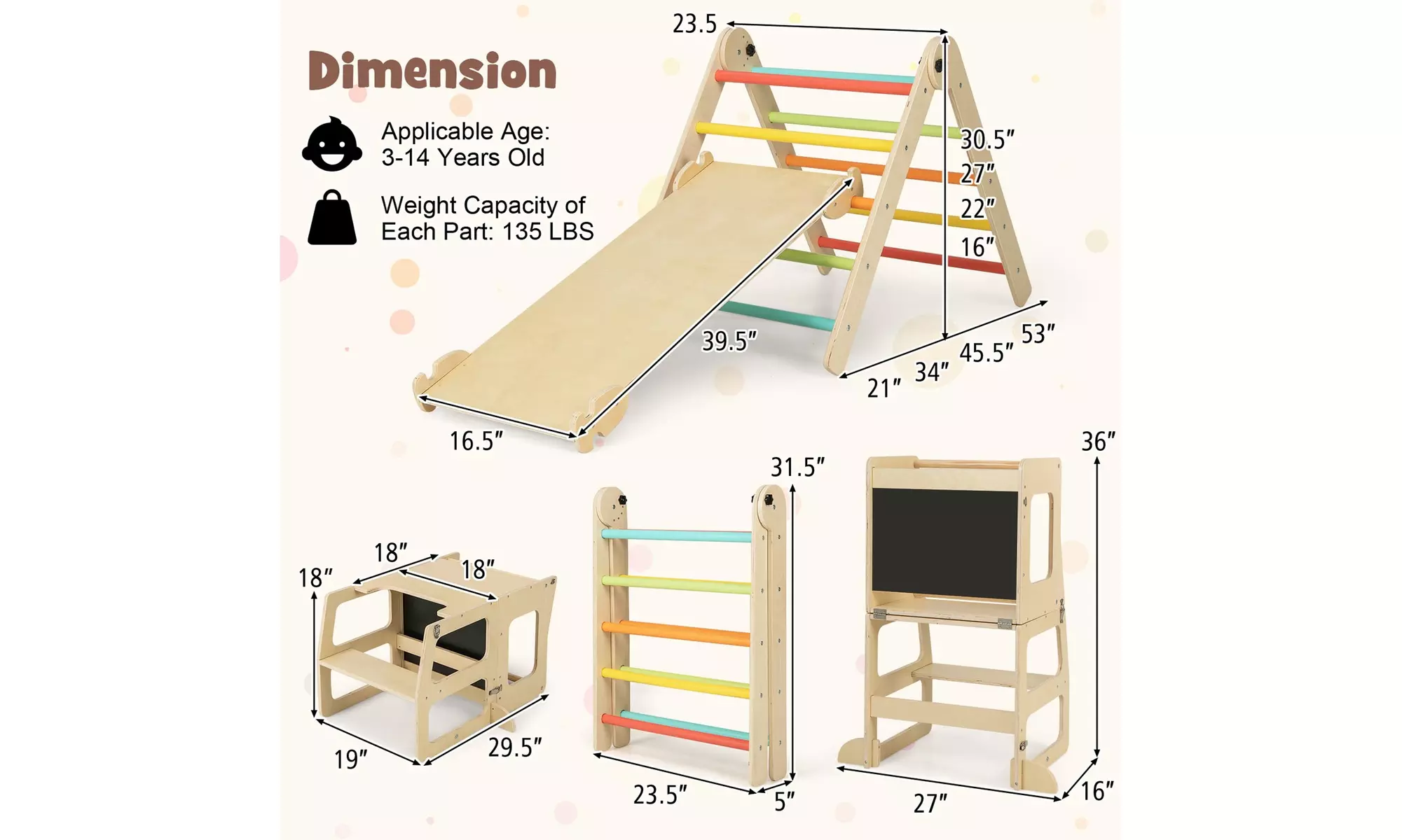 7-in-1 Toddler Climbing Toy Set w/ Reversible Ramp Convertible Step Stool