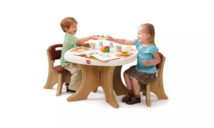 Step2 New Traditions Kids Table and 2 Chairs Set, Brown - Primary Image