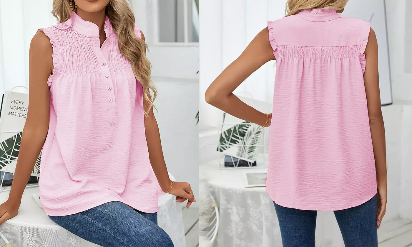 Women's Summer Casual Chiffon Blouses Ruffle Sleeve Tunic Shirts