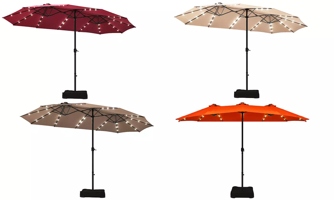 Costway 15Ft Patio Double-Sided Solar LED Market Umbrella Crank Base  - Primary Image