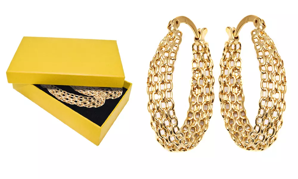 Gold Plated Cable-Link Oval Hoop Earrings