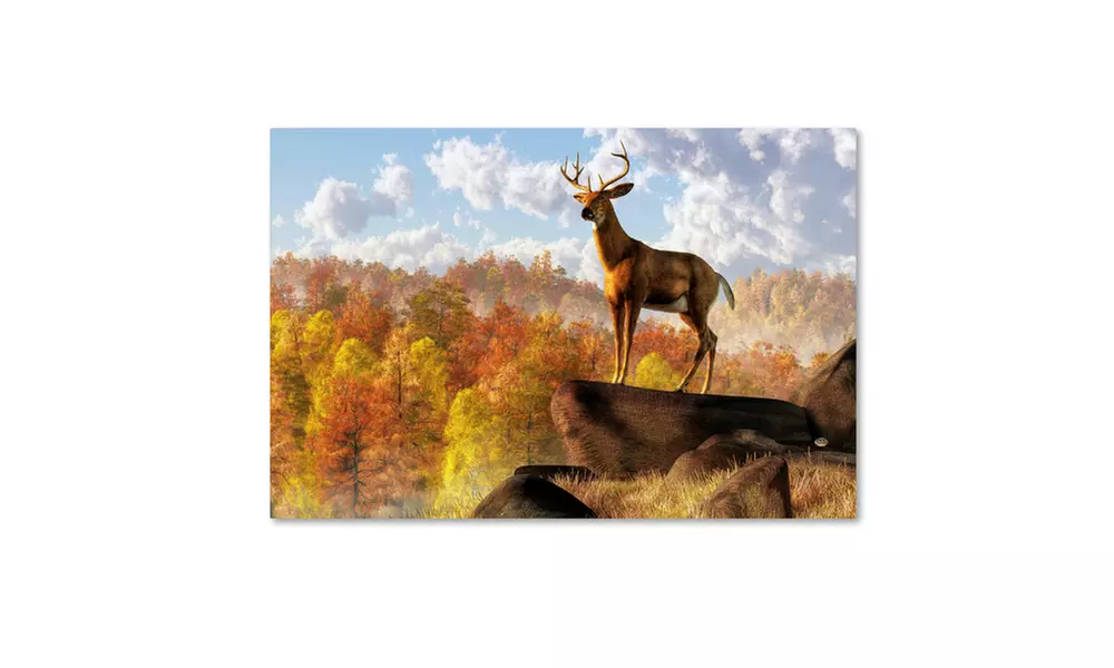 Daniel Eskridge 'Buck Over Autumn Valley' Canvas Art - Primary Image