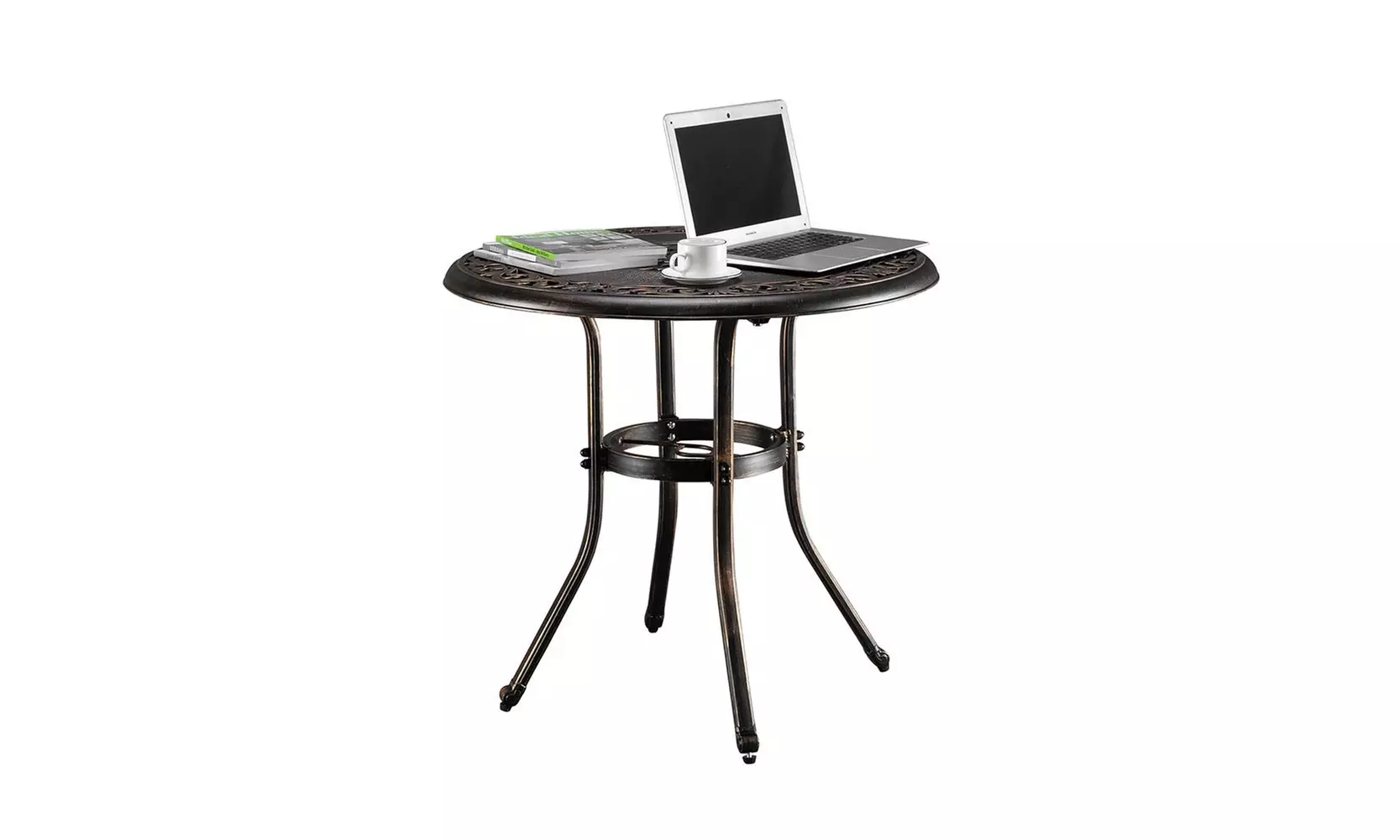 32" Outdoor Table with Umbrella Hole, Outdoor Round Cast Aluminum Bistro Table - Primary Image