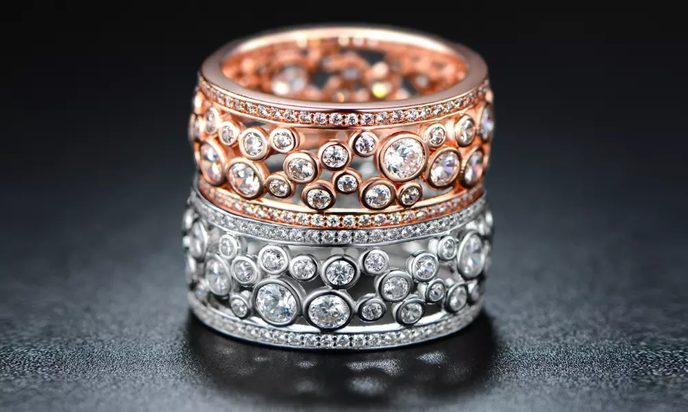 18K Gold Plated Cubic Zirconia Eternity Band Ring by Chantel Club - Primary Image