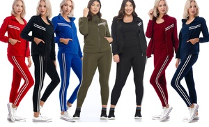 Women's 3 Piece Tracksuit Sets - Track Jacket Top W/ Racerback Tank & Legging