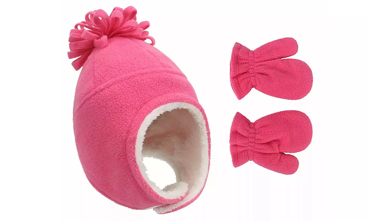 Baby Kids Winter Warm Sherpa Lined Warm Fleece Pilot Hat and Mittens Sets - Second Medium