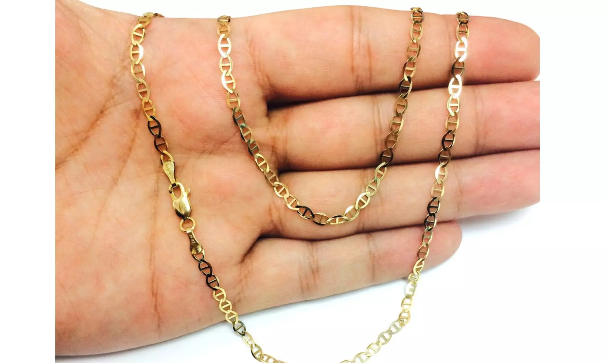 10k Solid Yellow Gold Mariner Link Chain Necklace, 3.5mm - Second Medium