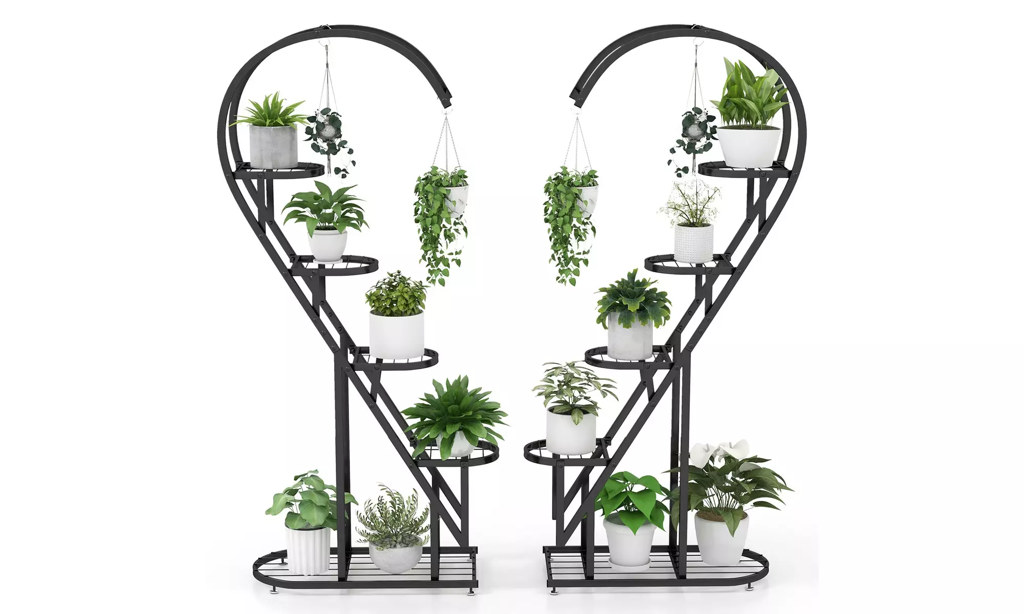 5 Tier Metal Plant Stand Heart-shaped Shelf w/ Hanging Hook for Multiple Plants