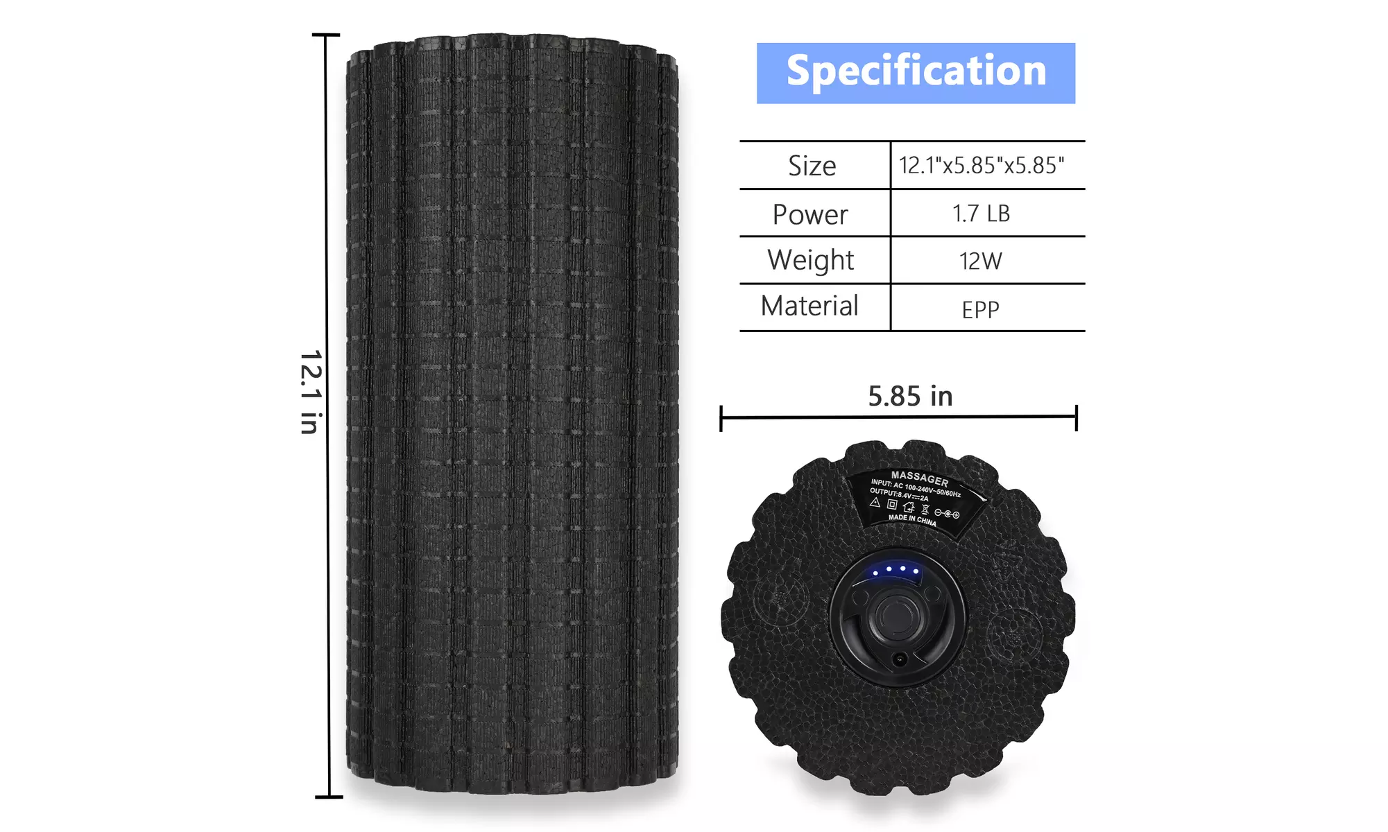 Rechargeable vibrating foam roller,For deep tissue massage and muscle recovery - Second Medium