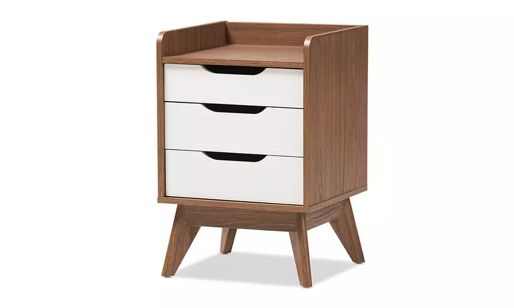 Brighton White and Walnut Wood 3-Drawer Storage Nightstand - Second Medium
