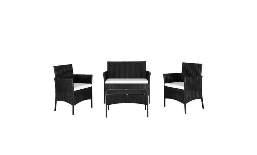Image 1: 2pcs Arm Chairs 1pc Love Seat & Tempered Glass Coffee Table Outdoor Rattan Sofa
