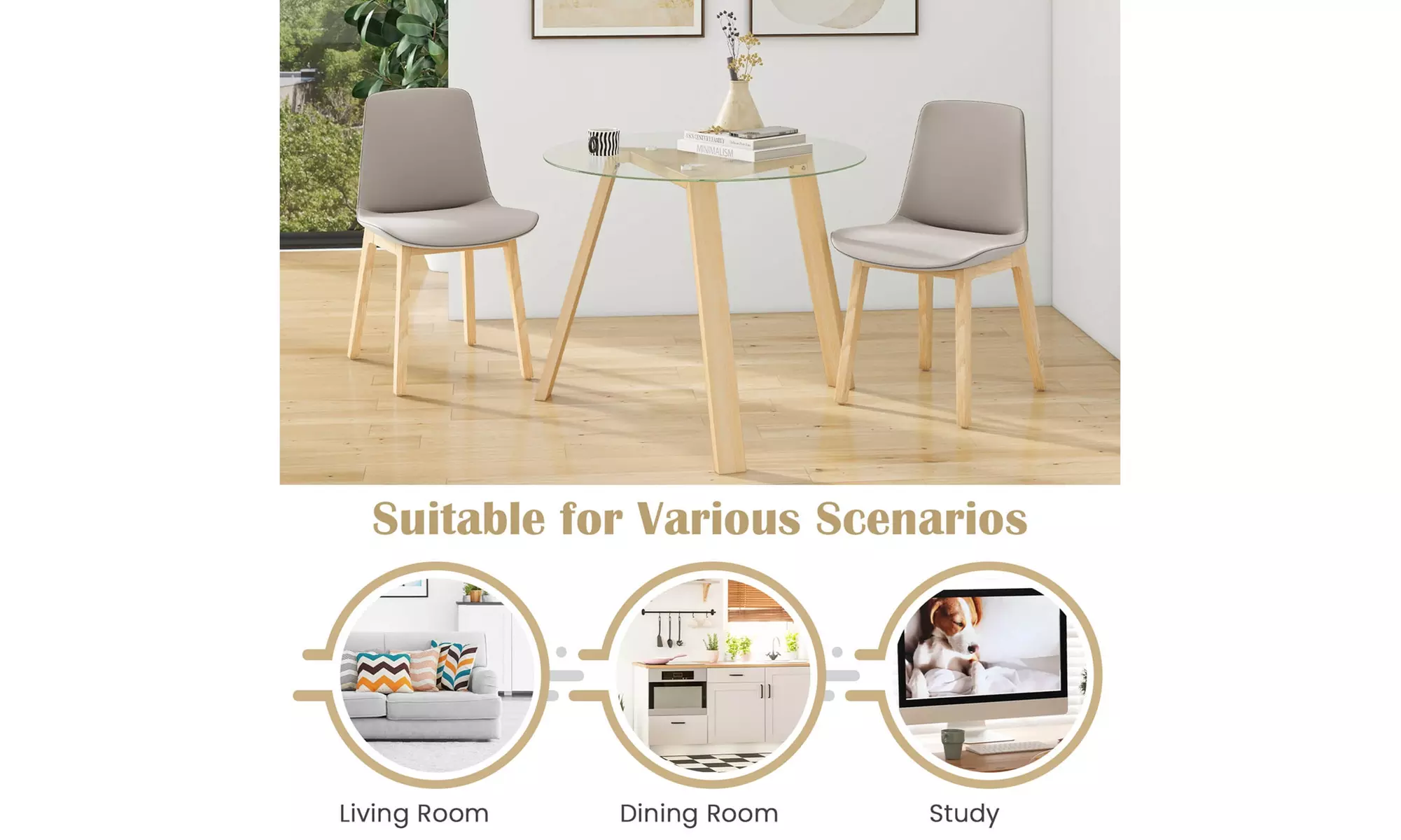 Costway Round Glass Dining Table with Tempered Glass