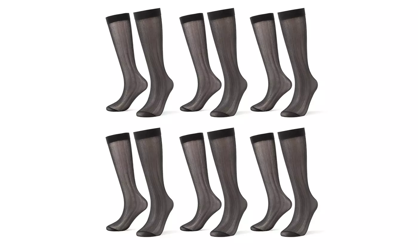 Wide Striped Sheer Dress Sock Silk High Thin Breathable Socks