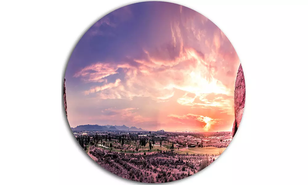 Evening Red Sky over Phoenix Arizona' Landscape Metal Circle Wall Art - Second Medium