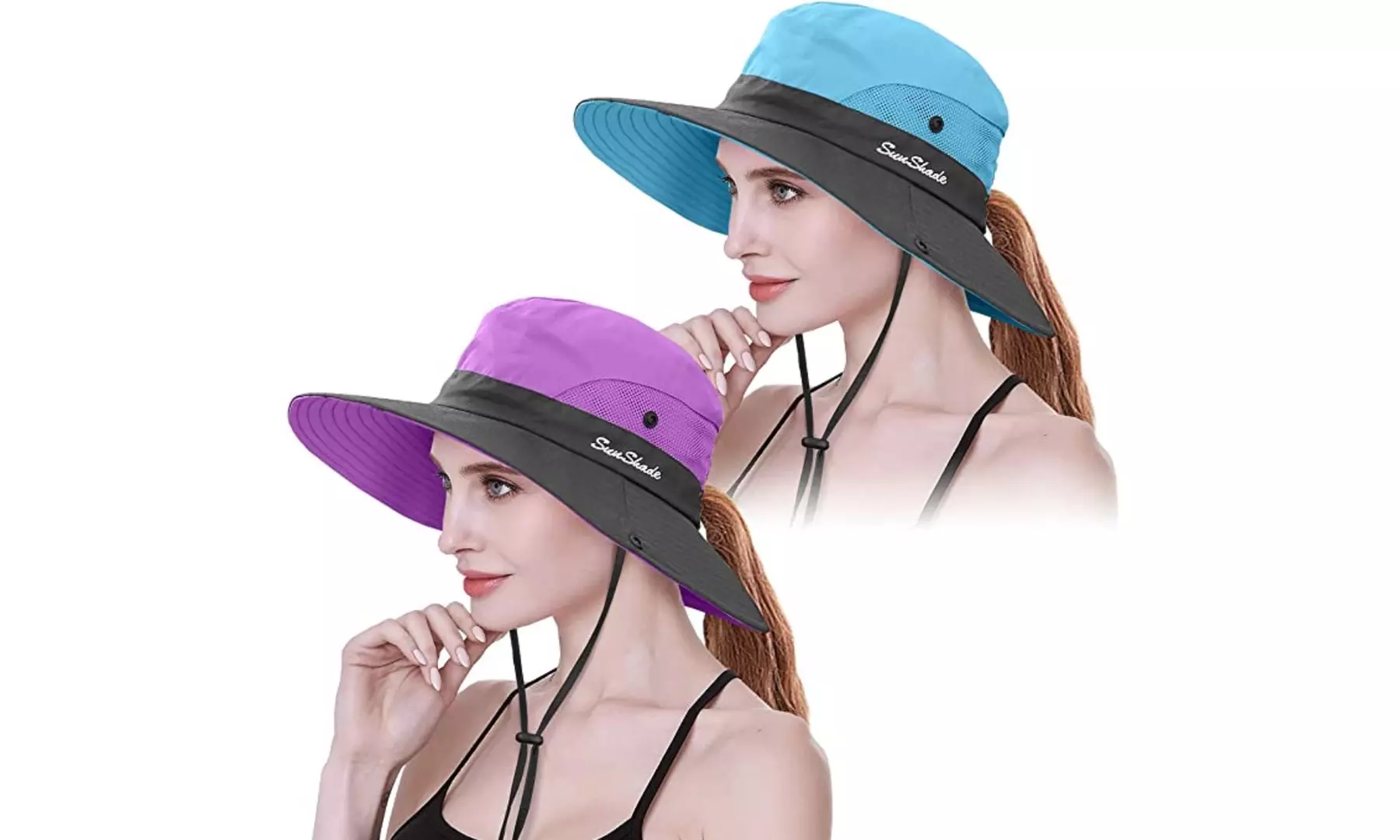 Women Pony Sun Hat Wide Brim Bucket Cap Outdoor Fishing Hats UV Protection - Primary Image