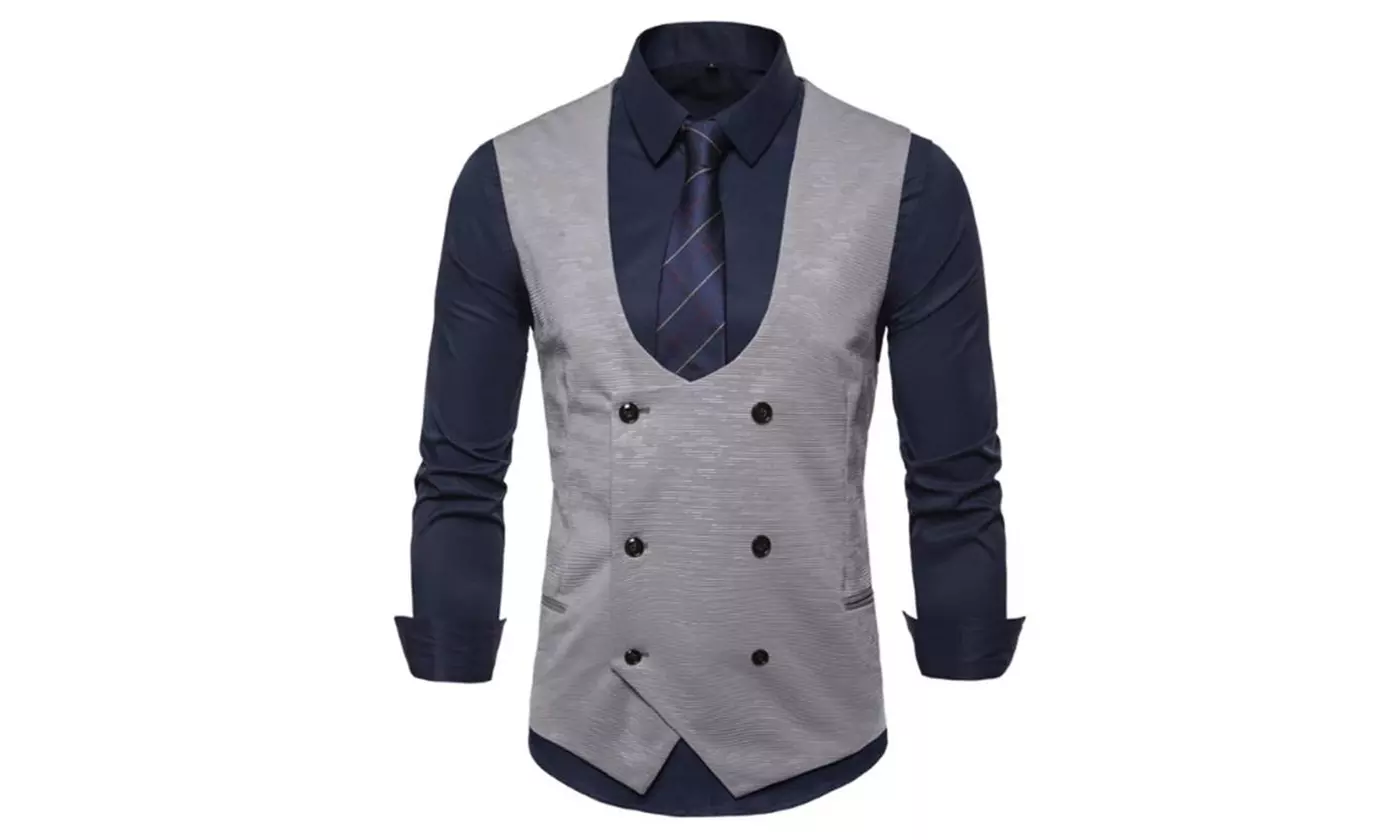 Men's Slim Fit Sleeveless Suit Vest Double Breasted Business Dress Waistcoat - Primary Image