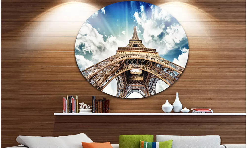 Paris Eiffel Towerwith Fast Moving Clouds' Disc Photography Circle Metal - Primary Image