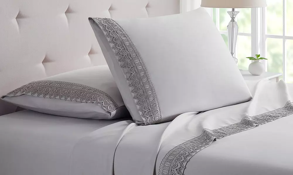 BambooComfort Four-Piece 1800 Thread Count Lace Crochet Deep Pocket Sheet Set - Primary Image