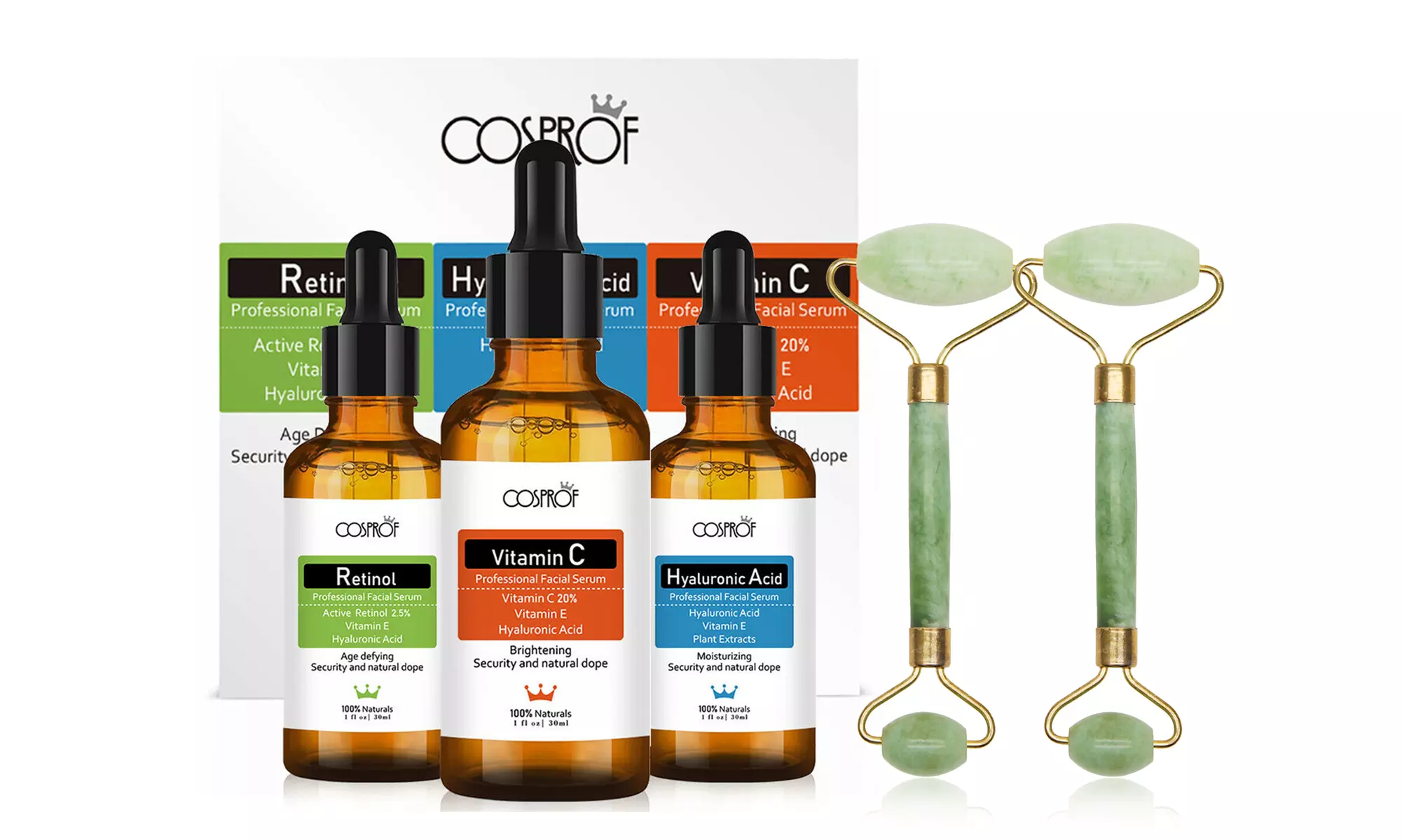Facial Anti Aging Wrinkles Serum Kit with 2 Pack Jade Roller Massagers - Primary Image