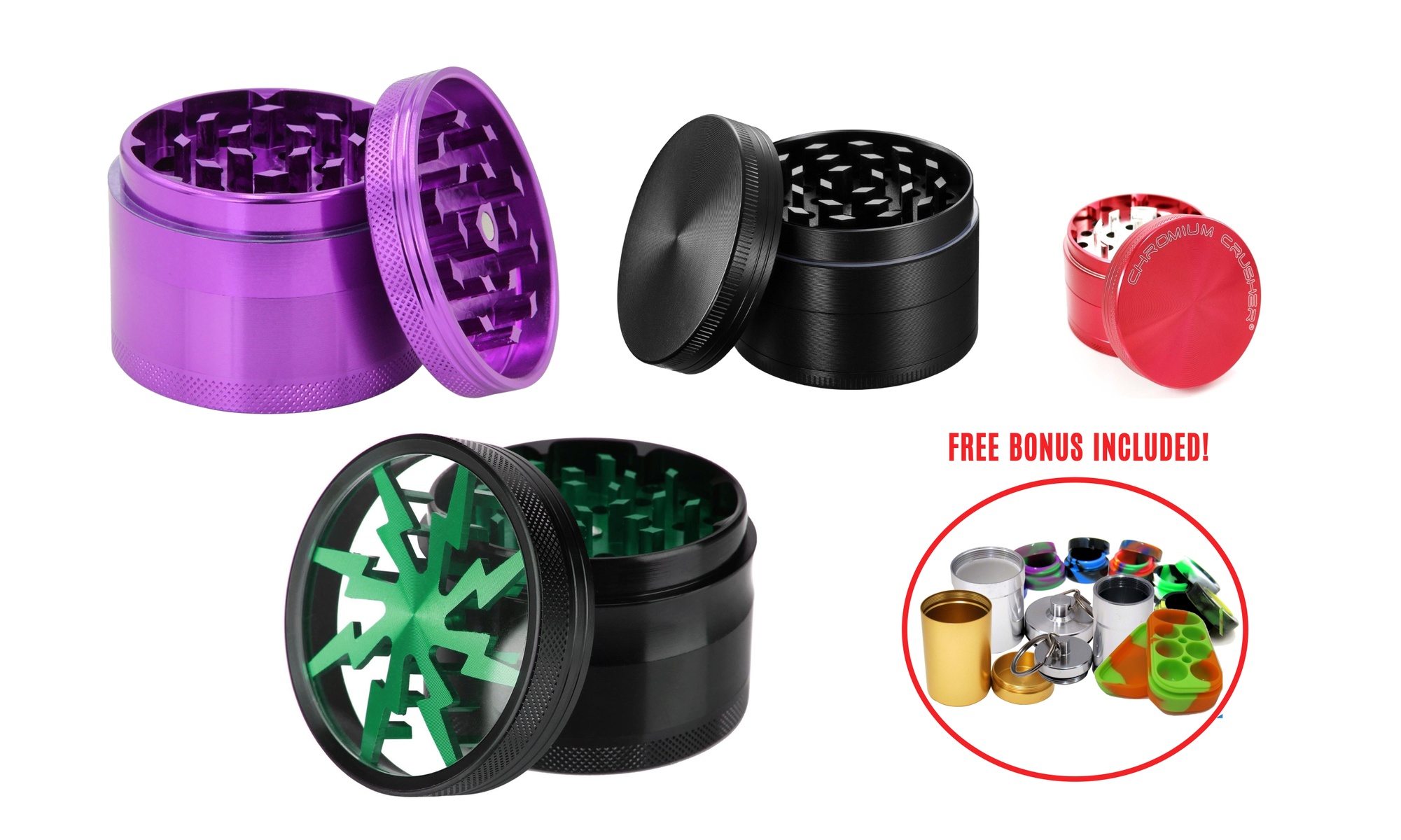 4-Layer Herb Grinders w/ Bonus Container (Small, Medium, Large) - Primary Image