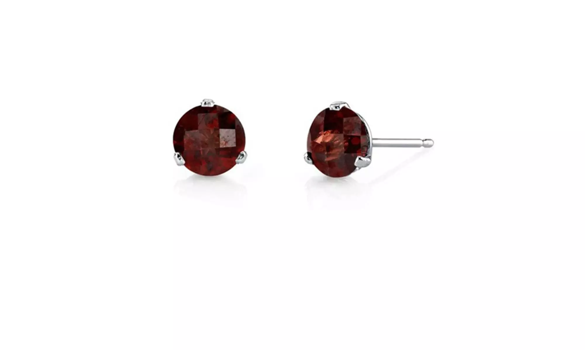 Paris Jewelry 14k White Gold Plated 2.25 Carat Round Garnet Stud Earrings