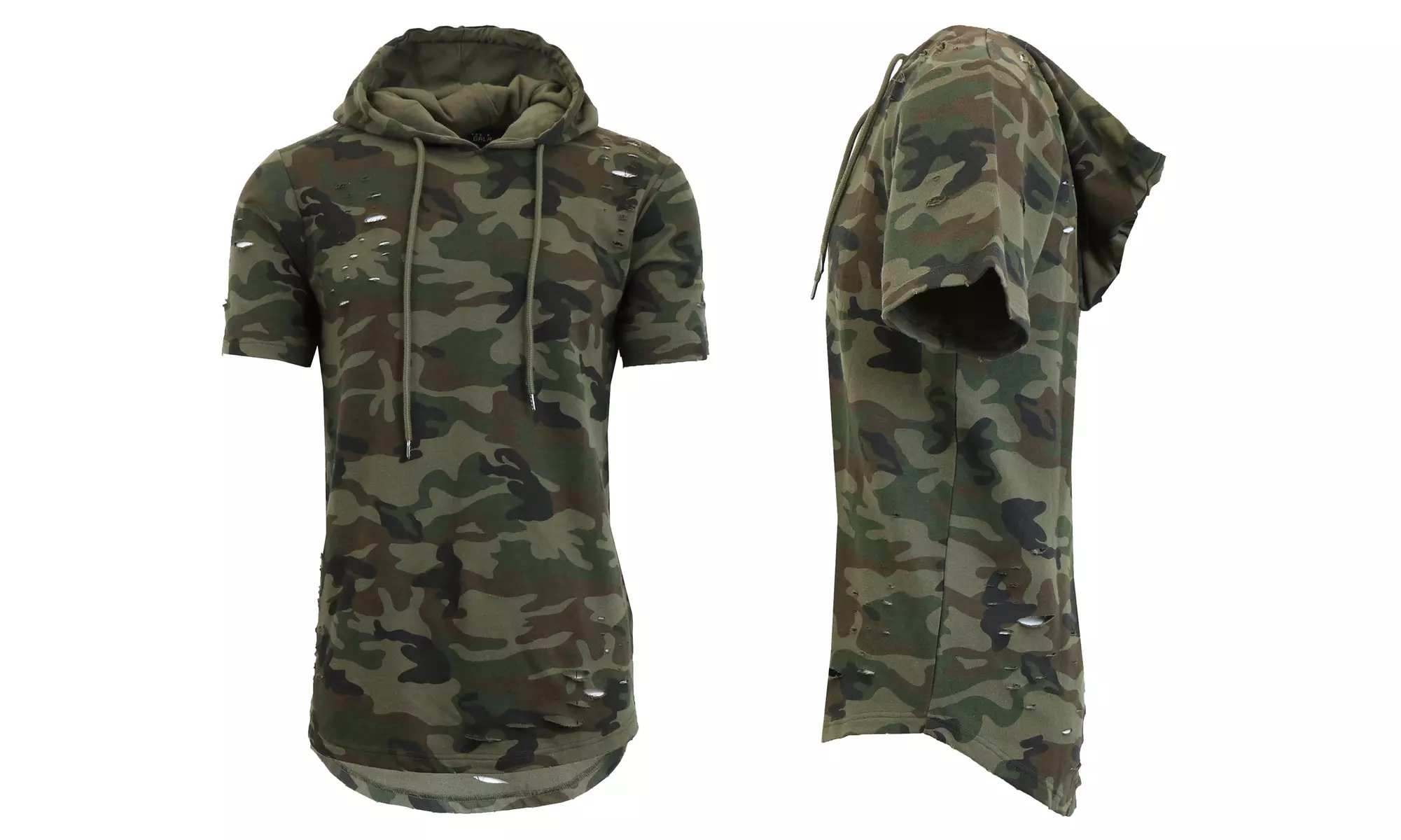 Galaxy By Harvic Men's Short Sleeve French Terry Ripped Pullover Hoodie (S-3XL)