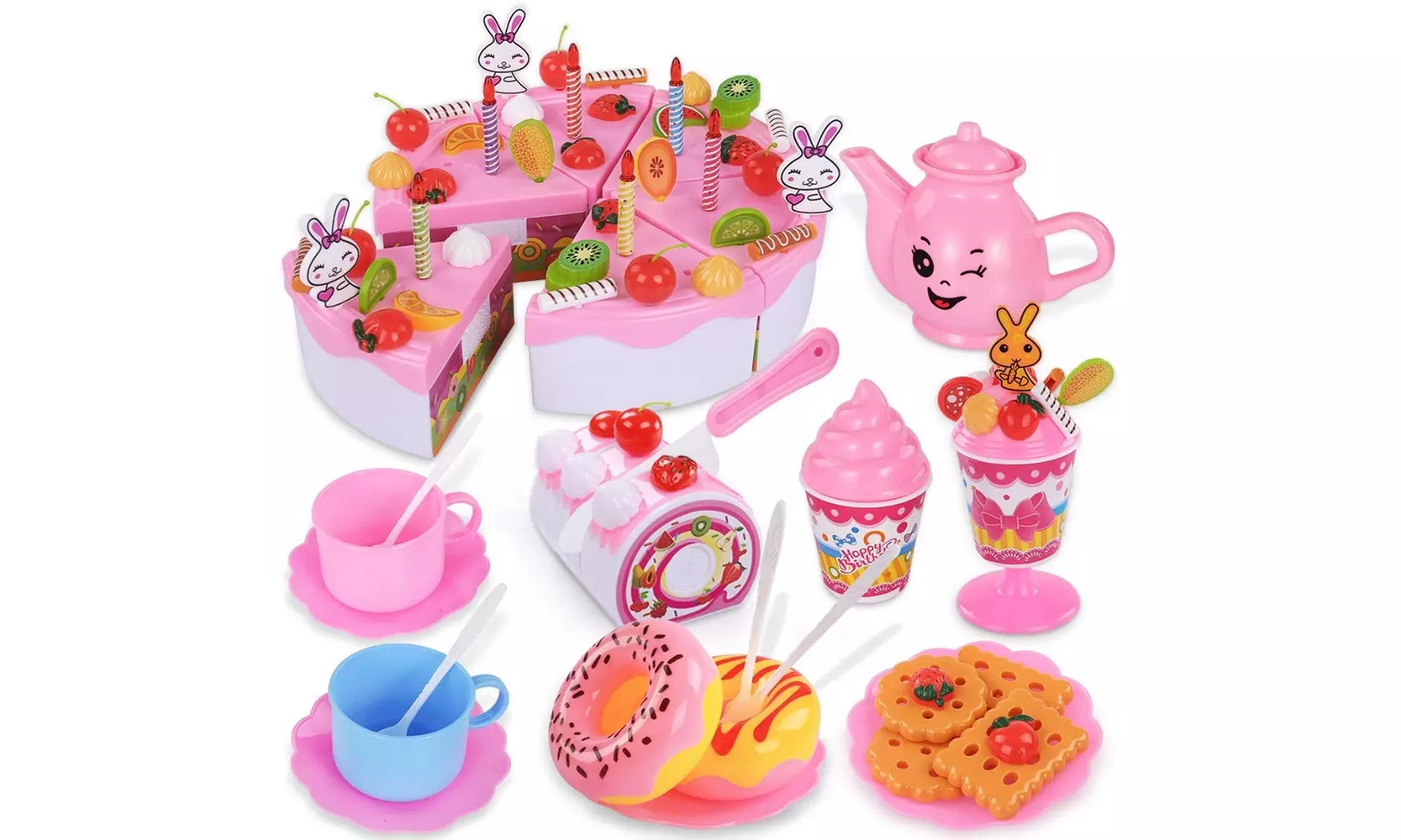 Pretend Birthday Cake for Kids, DIY 99 PCS Decorating Party Play Food Toys Set - Second Medium