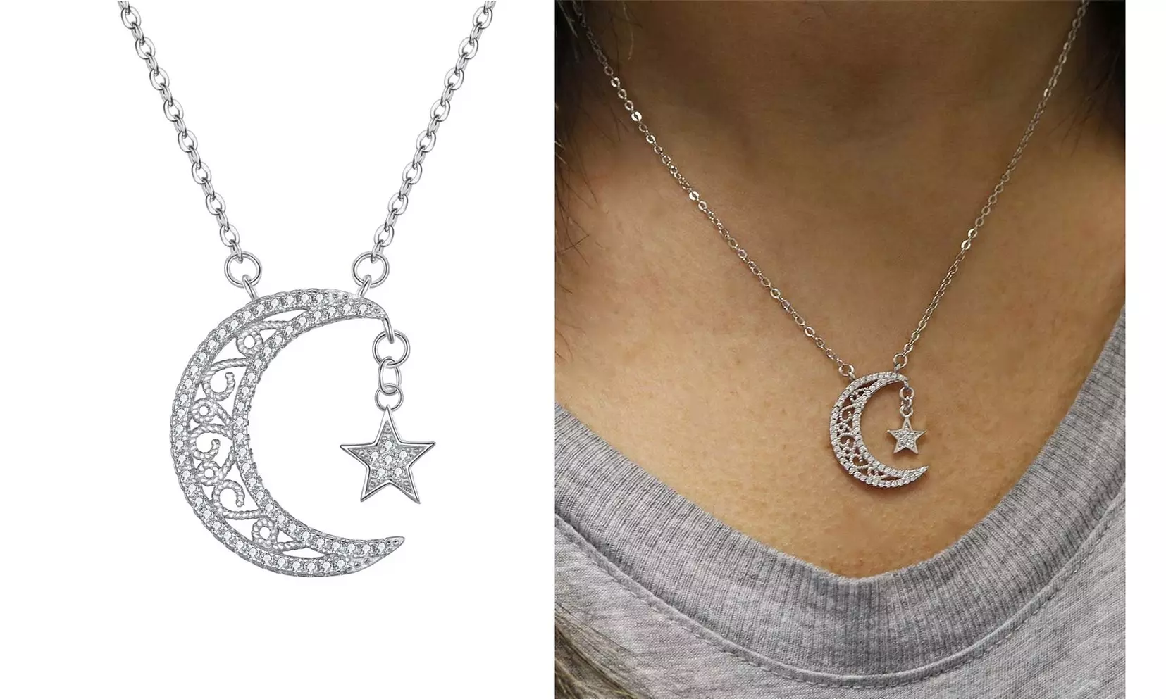 Crescent Moon and Star Necklace Made With Crystals From Swarovski - Primary Image