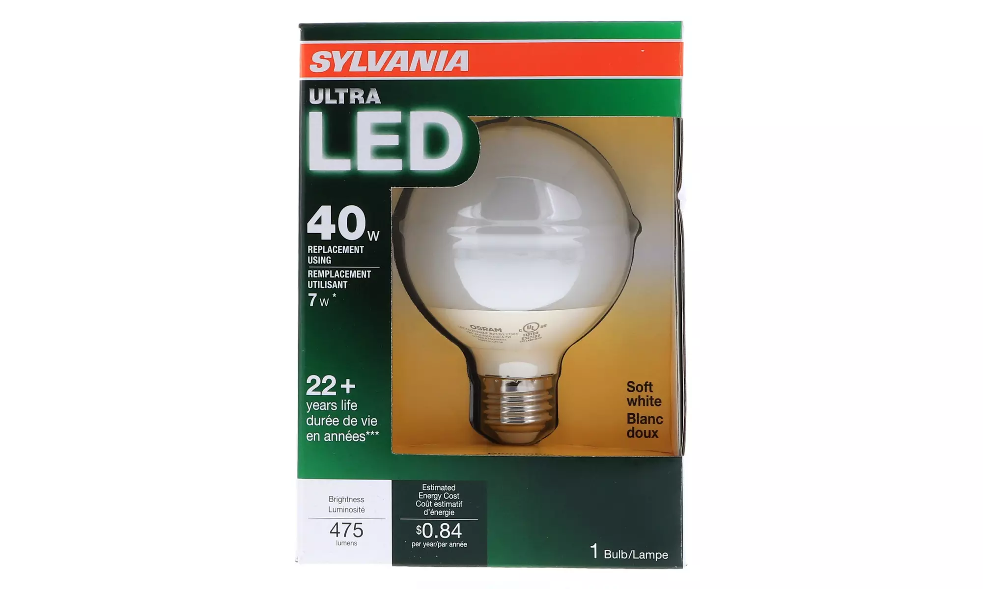 Sylvania LED G25 120 volts 7 watts 2700K Medium Base - Primary Image