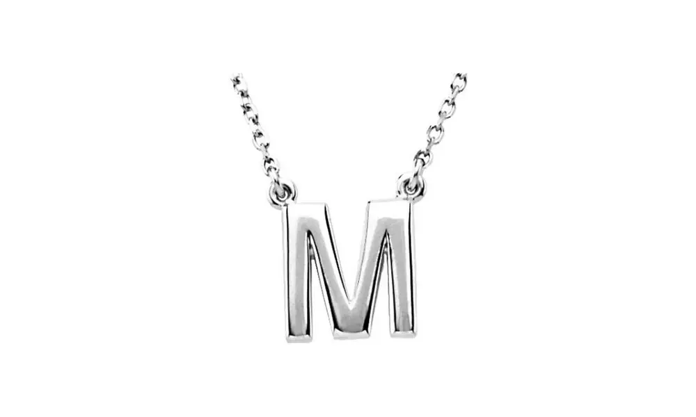 Paris Jewelry White Gold Plated Letter M Block Initial Necklace - Primary Image