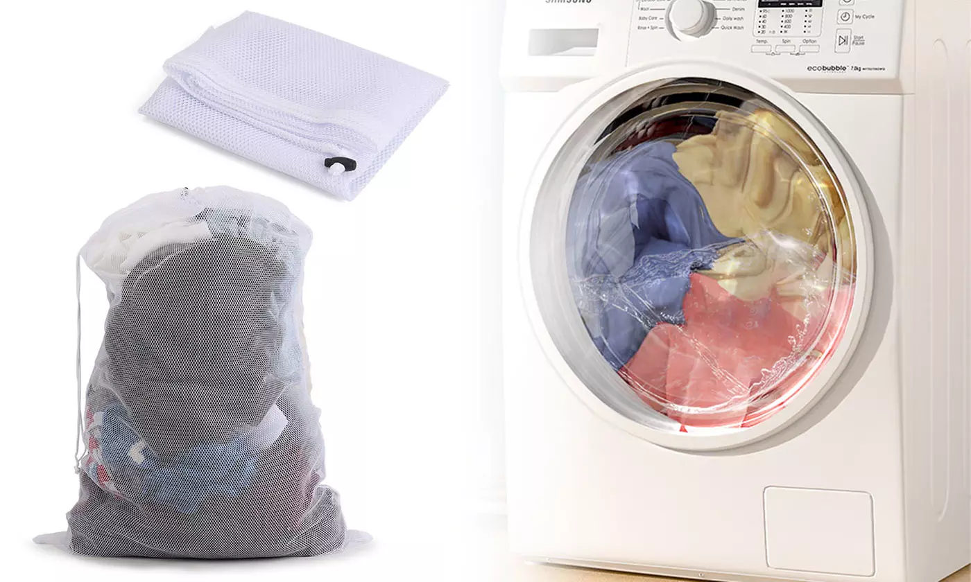 2Pcs Heavy Duty Laundry Bag Large Mesh Wash Clothes With Drawstring Top Closure