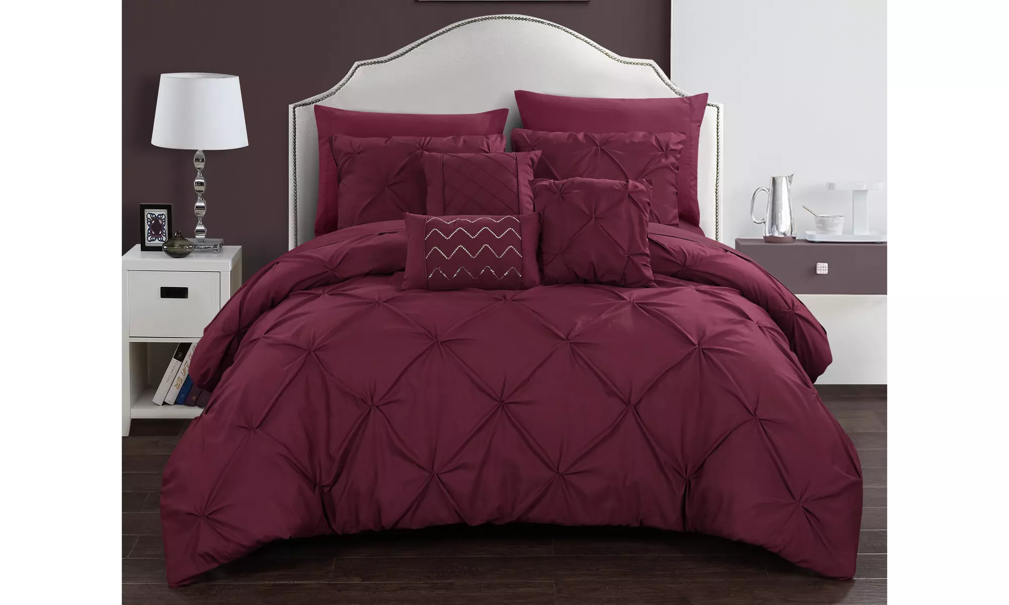 10 or 8 Pc Sabrina Pinch Pleated, Ruffled complete Comforter Set With sheet set - Second Medium