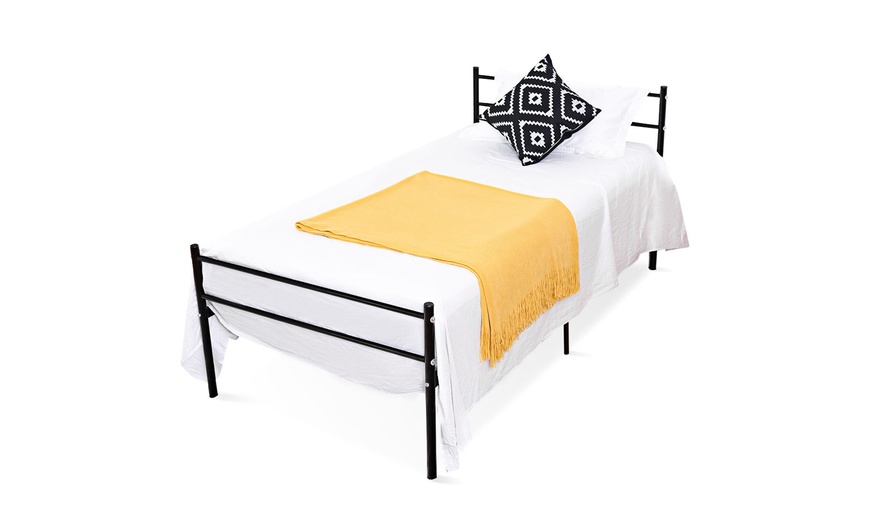 Image 6: Black Twin Size Metal Bed Frame Platform 6 Legs Headboards Furniture