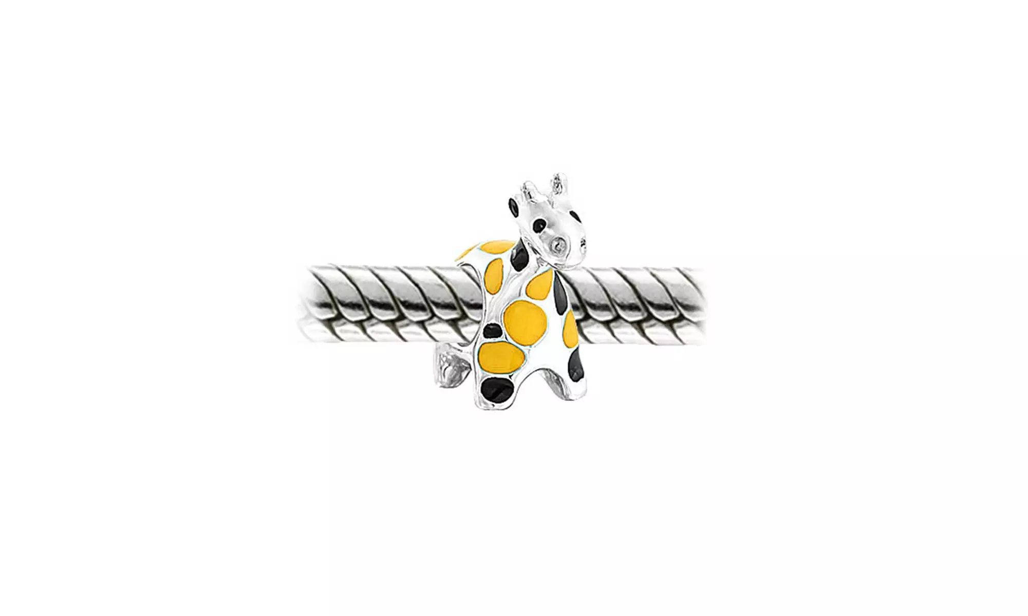 Orange Black Giraffe Jungle Charm Bead 925 Sterling Silver European - Second Medium