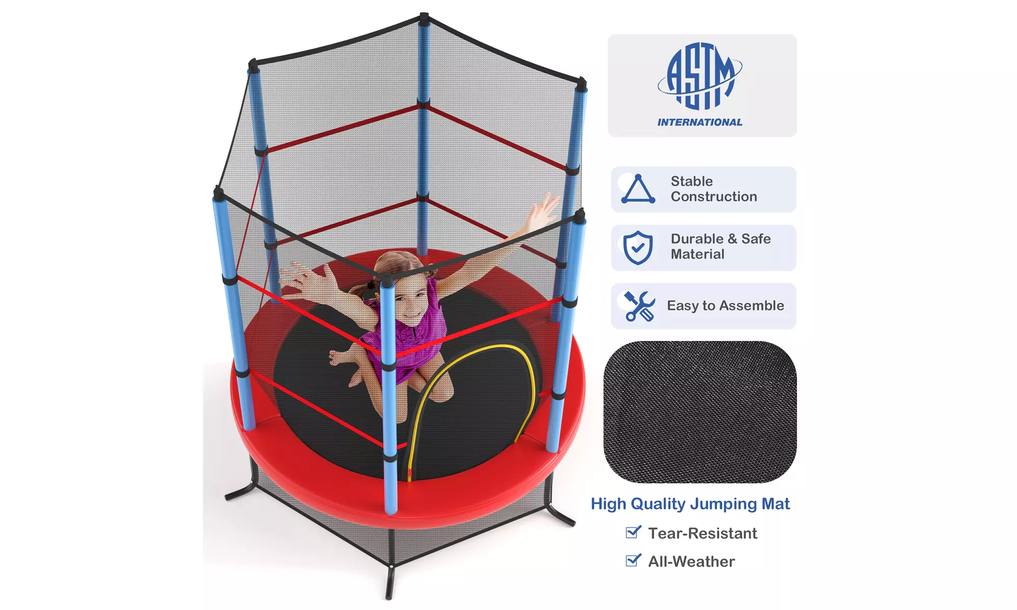 Youth Jumping Round Trampoline 55'' Exercise W/ Safety Pad Enclosure Combo Kids