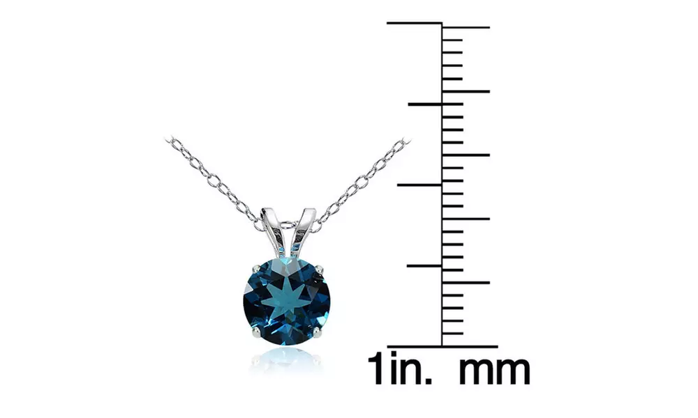 14k White Gold London Blue Topaz 6mm Round Solitaire Necklace  - Second Medium