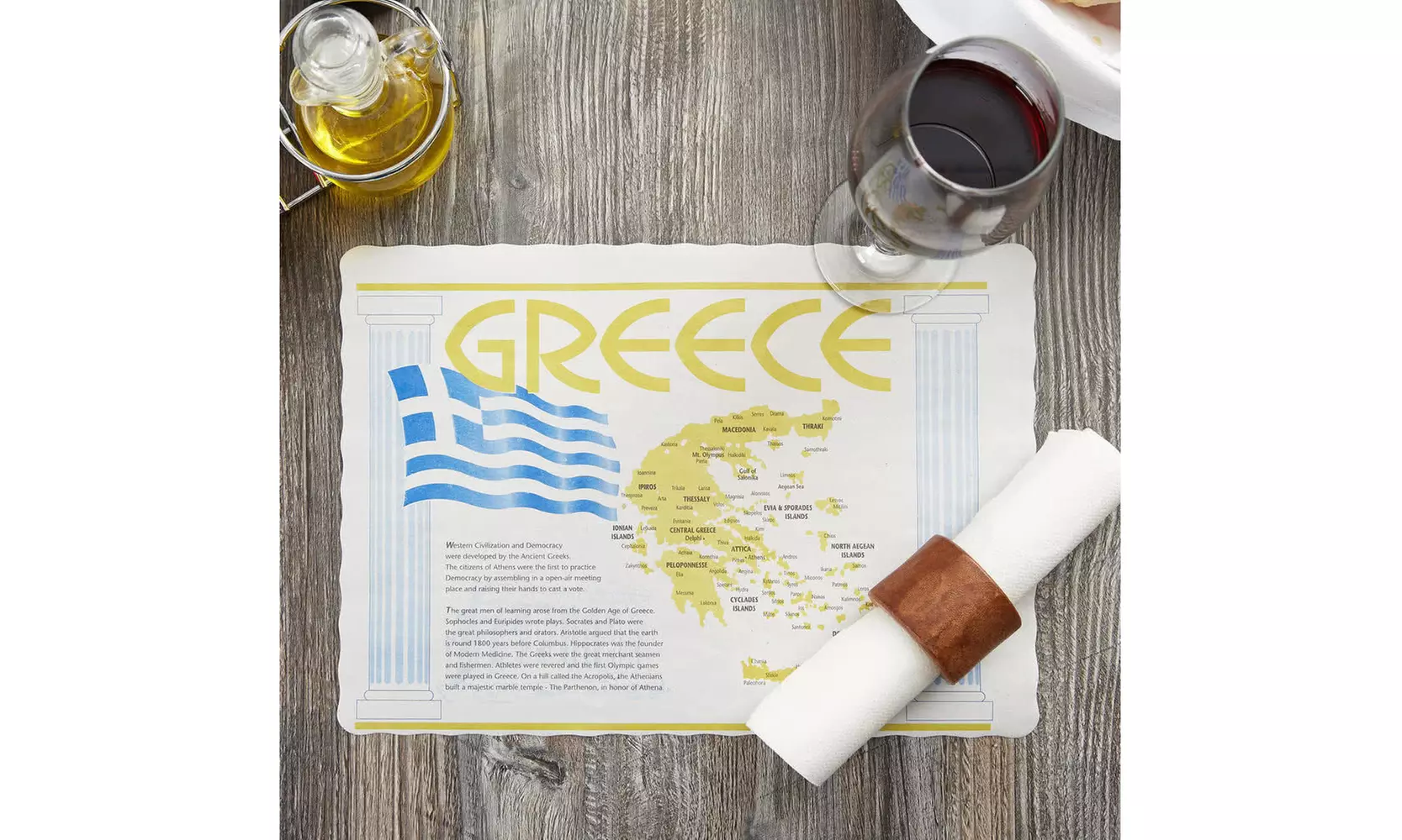 Laminated LP102 CPC 10 x 14 in. Greece Paper Placemat with Scalloped Edge - Case - Second Medium