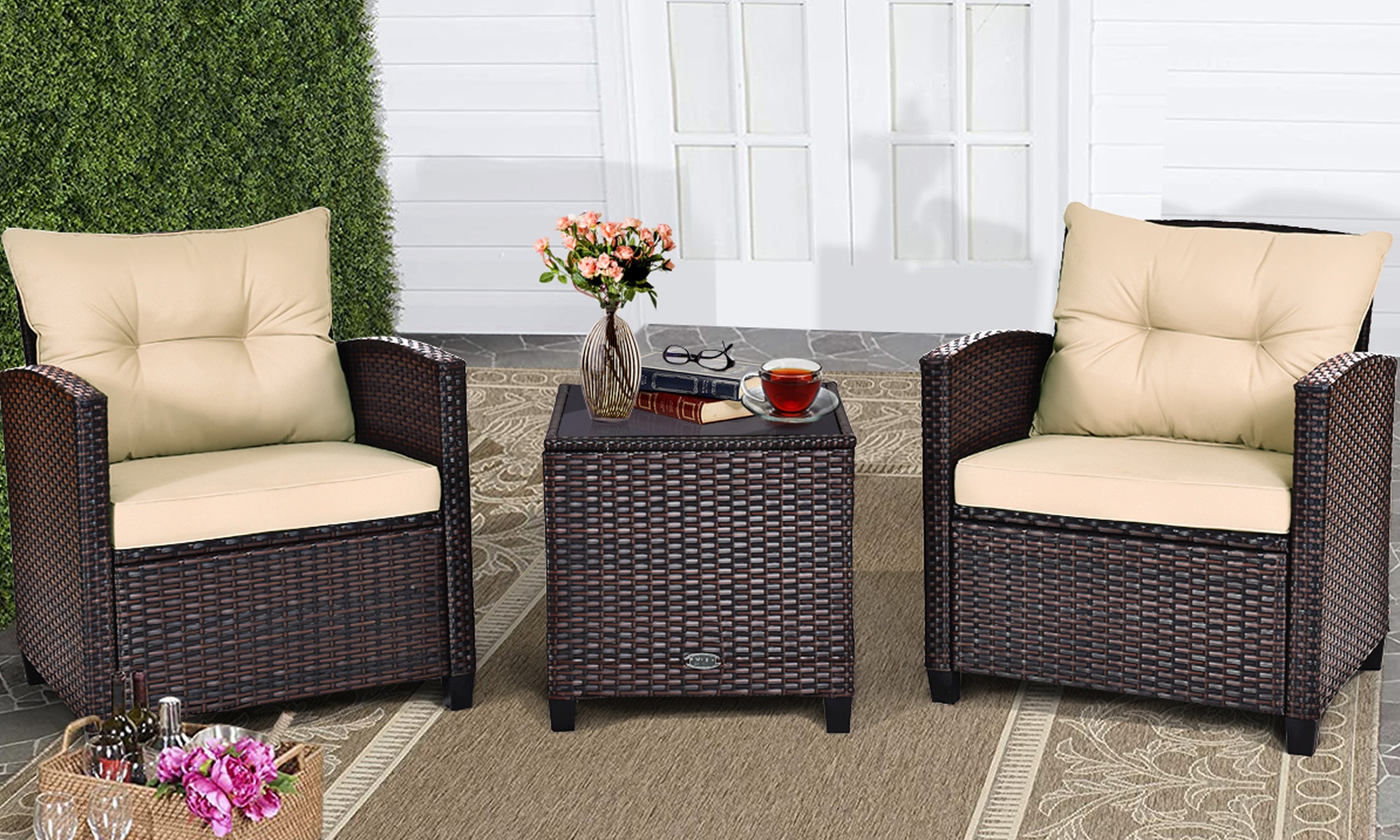 Costway Three-Piece Rattan-Effect Patio Furniture Set