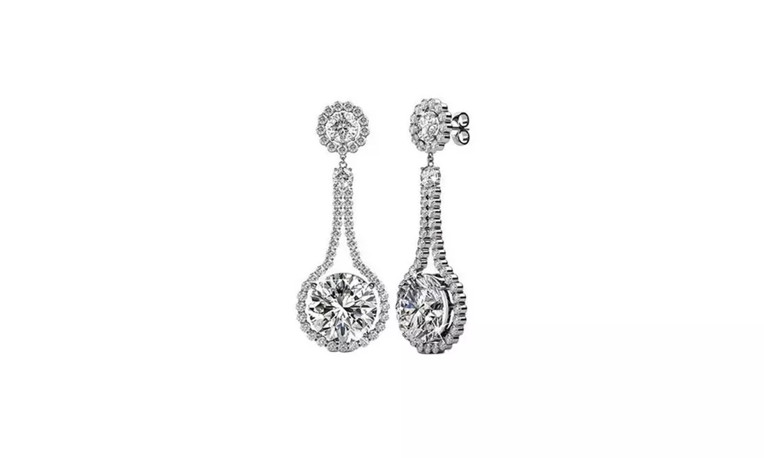Suspended Crystal Drop Halo Earrings Made With Crystals From Swarovski  - Second Medium