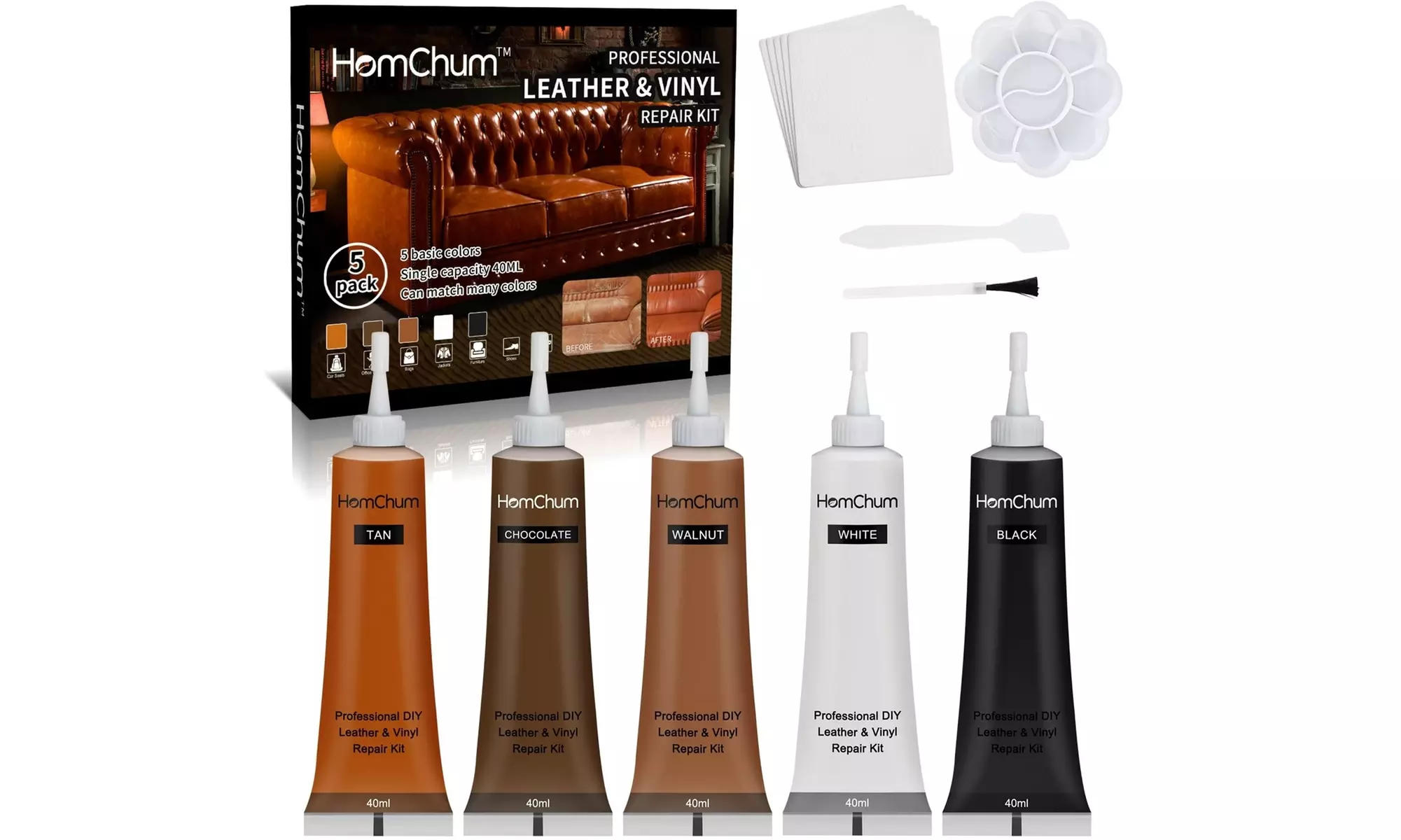 Leather Repair Kit for Couches Vinyl for Refurbishing Furniture, Upholstery, Car - Primary Image